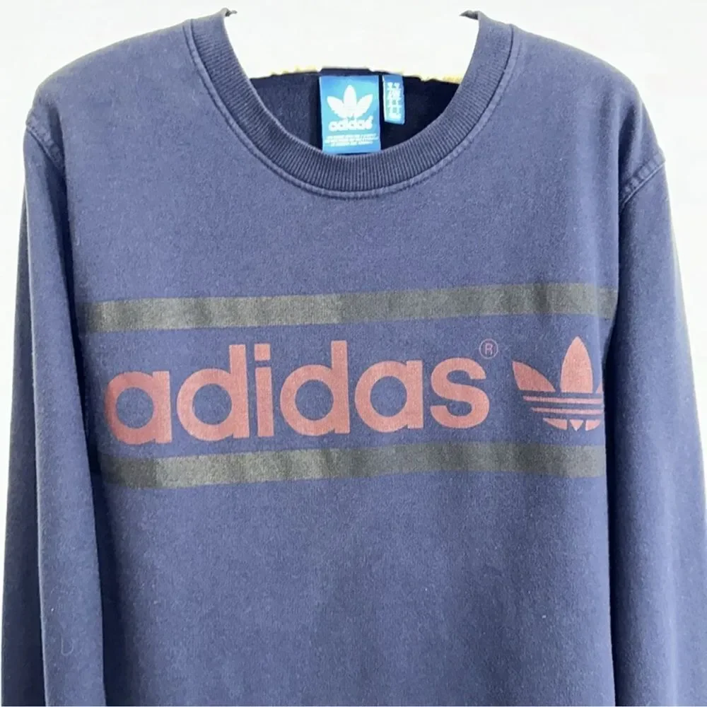adidas S Navy Black Burgundy Trefoil Crewneck Cotton Pullover